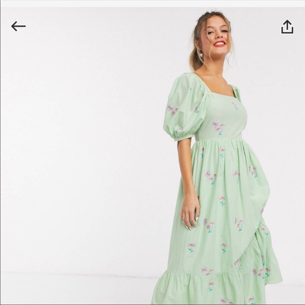 ASOS embroidered cotton dress w/lace up back